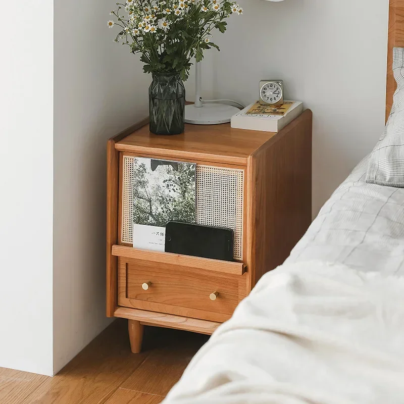 Solid Wood Nightstand 2 Drawers - Comodini in Rattan con Stazione di