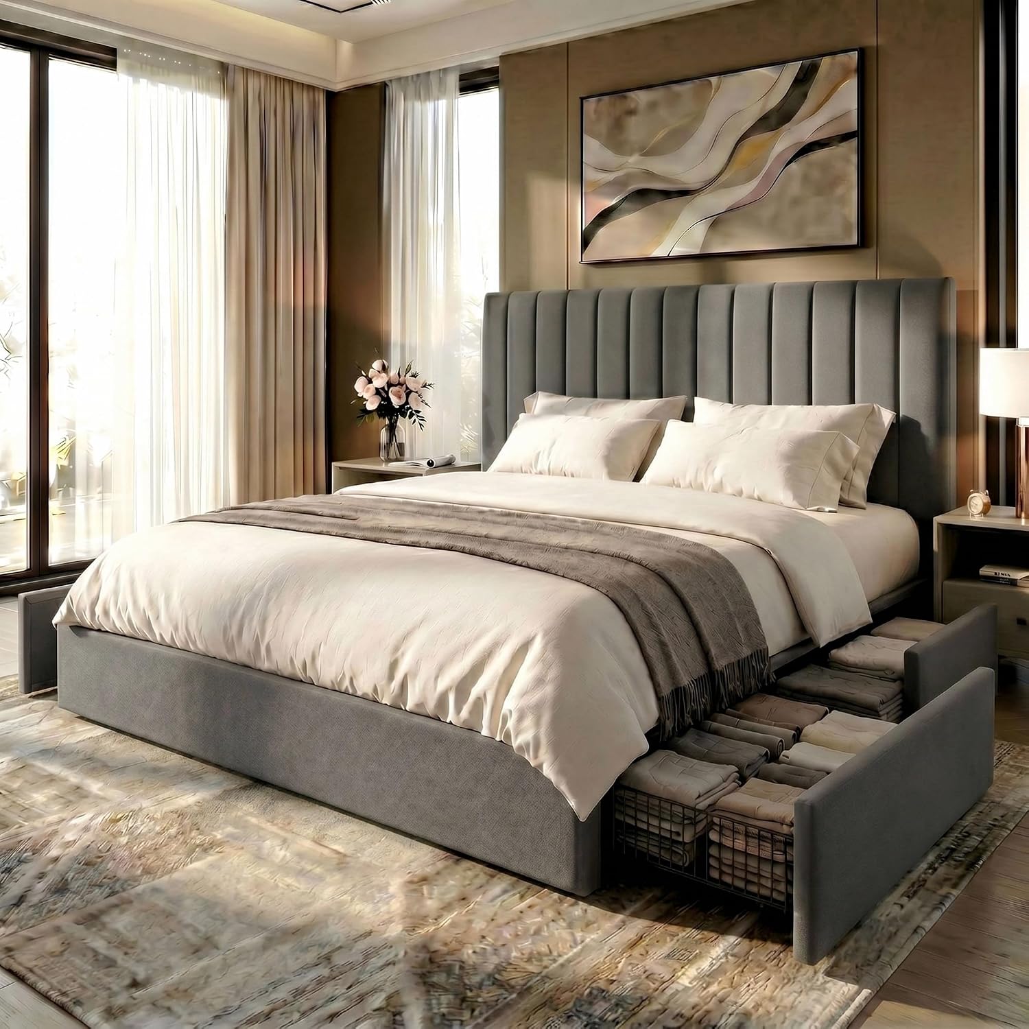King Size Bed Frame With Storage Drawers - Struttura per letto matrimoniale con 4
