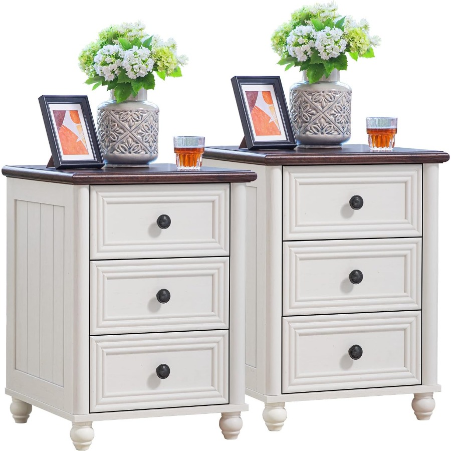 Solid Wood Nightstand 2 Drawers - Set di 2 comodini da notte,