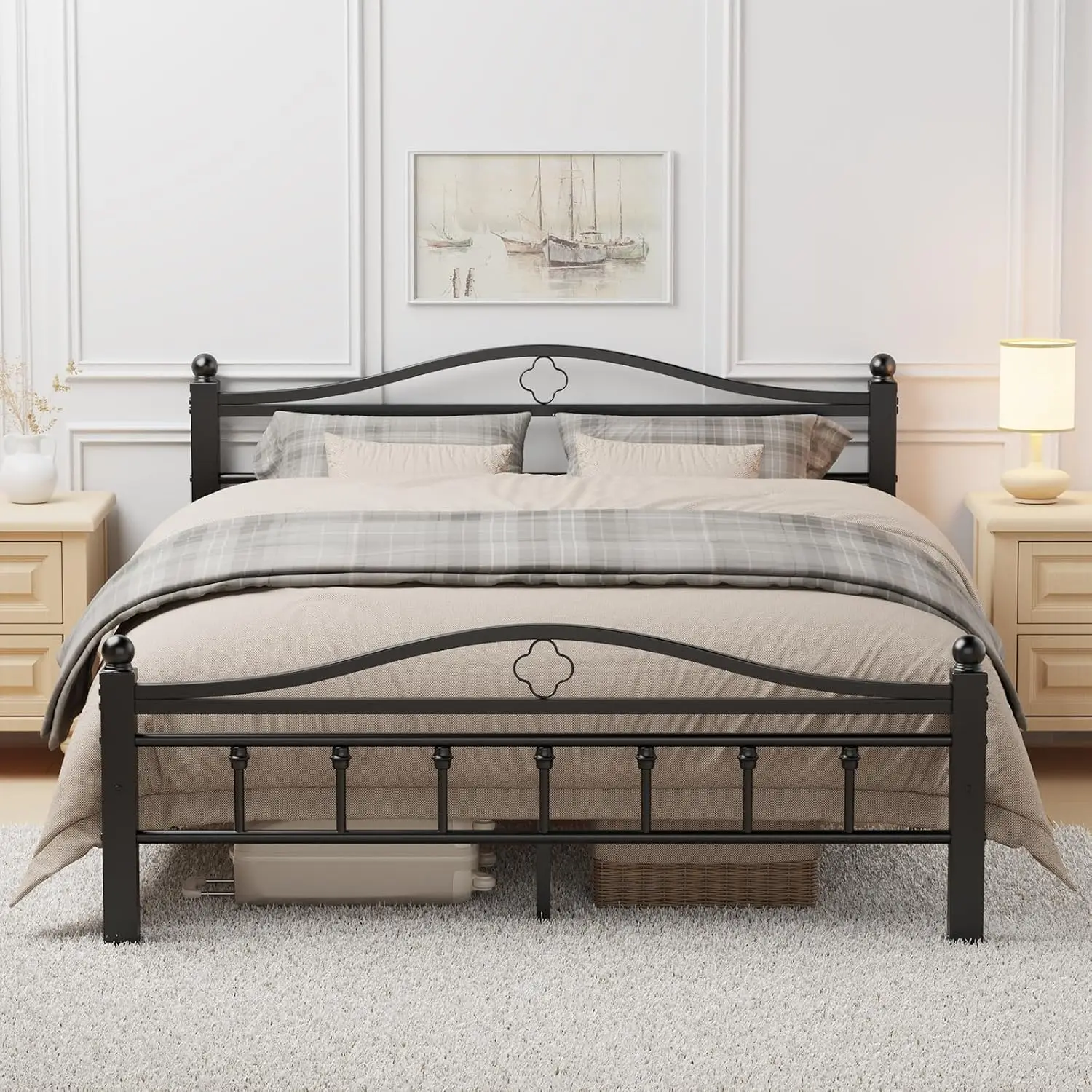 Canopy Bed Frame Metal Queen - Letto matrimoniale in metallo con testiera