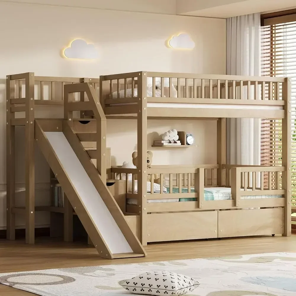 Bunk Bed With Stairs And Slide - Letto a castello in legno con