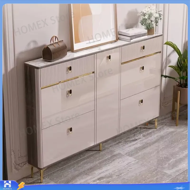Shoe Rack Cabinet Narrow Entryway - Scarpiera impermeabile con sgabello, ideale per