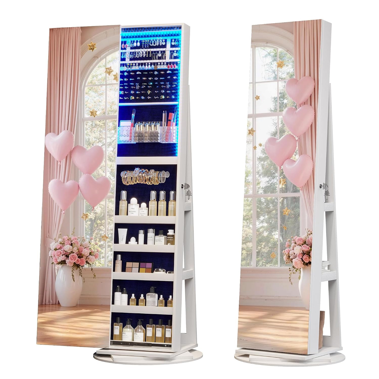 Full Length Mirror Jewelry Armoire - 360 ° Armadio portagioielli girevole con