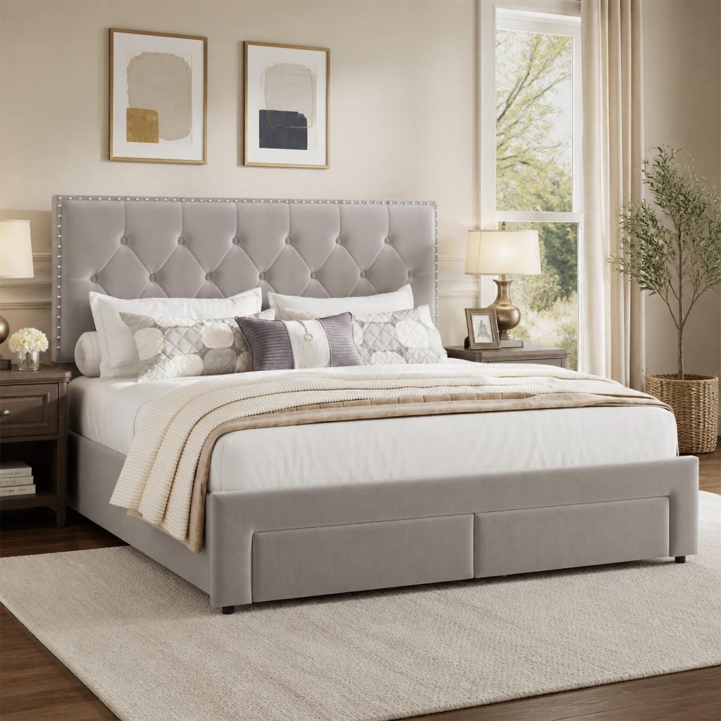King Size Bed Frame With Storage Drawers - Struttura letto matrimoniale con 2 cassetti
