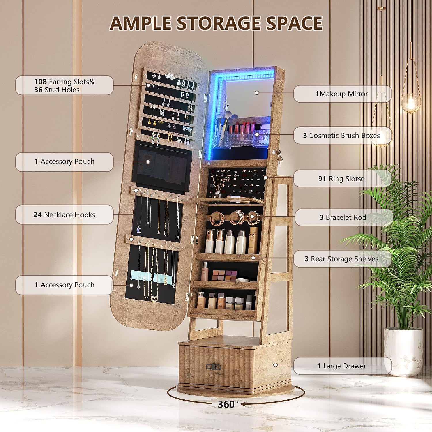 Organizzatori per gioielli con - Full Length Mirror Jewelry Armoire recensione e prezzo