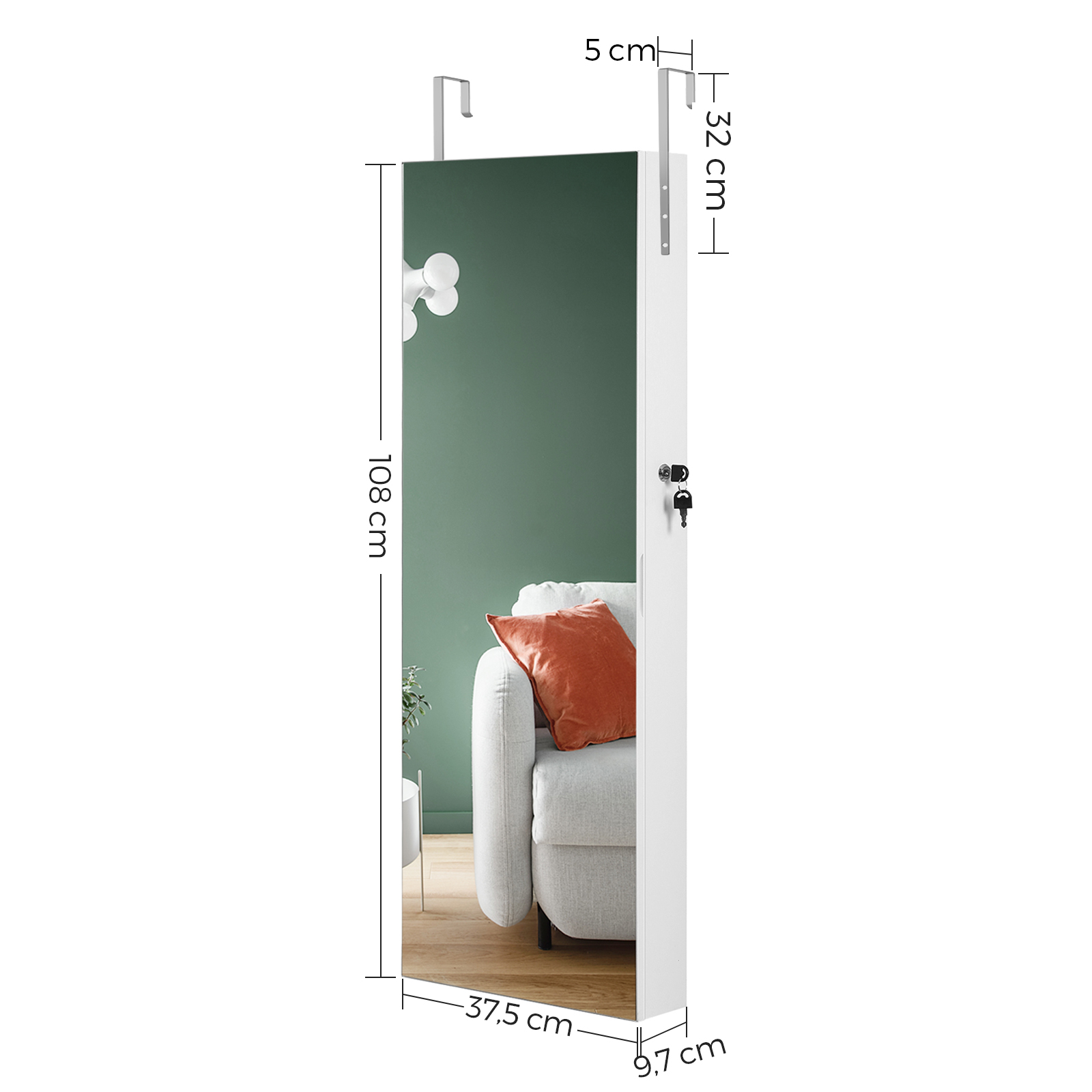 Armadio Portagioie Bianco con  - Full Length Mirror Jewelry Armoire recensione e prezzo