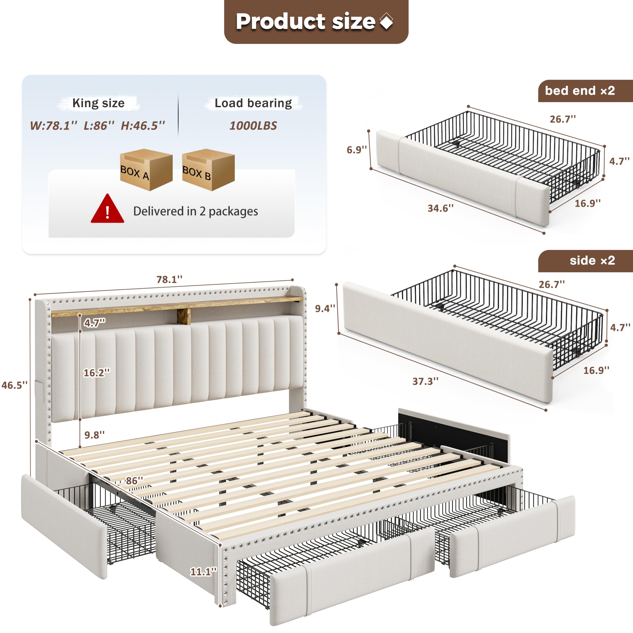 Struttura per letto matrimonia - King Size Bed Frame With Storage Drawers recensione e prezzo
