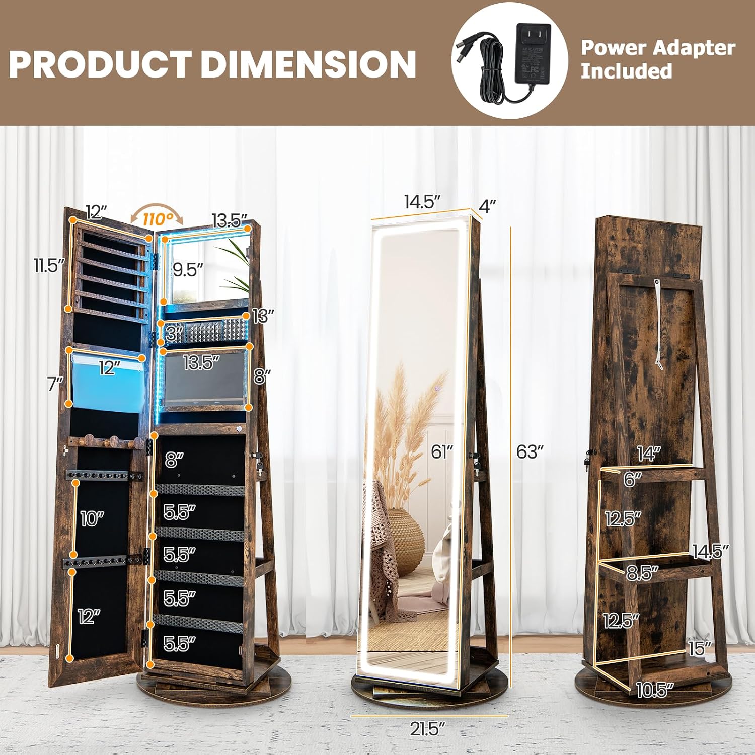 Armadio Portagioie con Specchi - Full Length Mirror Jewelry Armoire recensione e prezzo