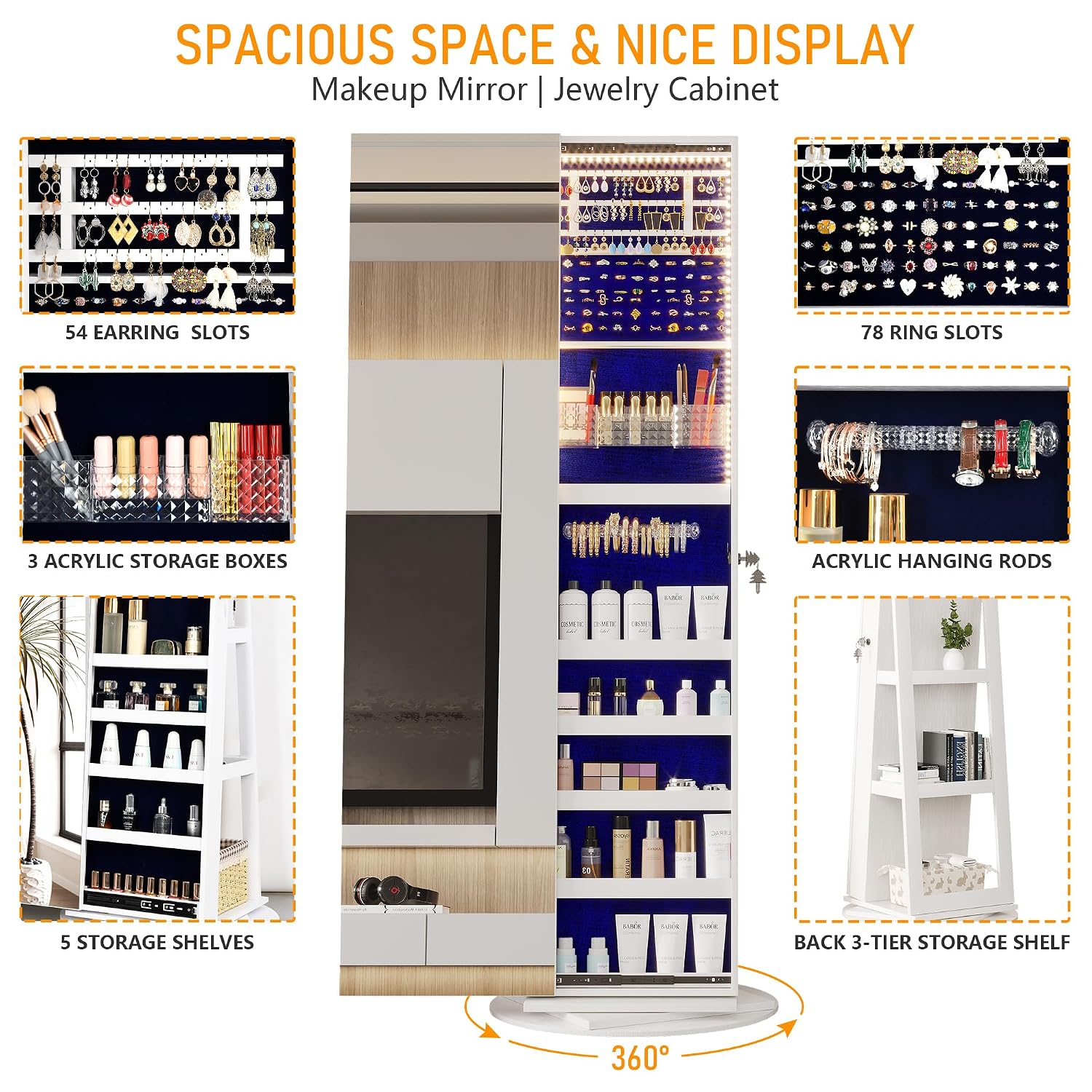 360 °   Armadio portagioielli  - Full Length Mirror Jewelry Armoire recensione e prezzo