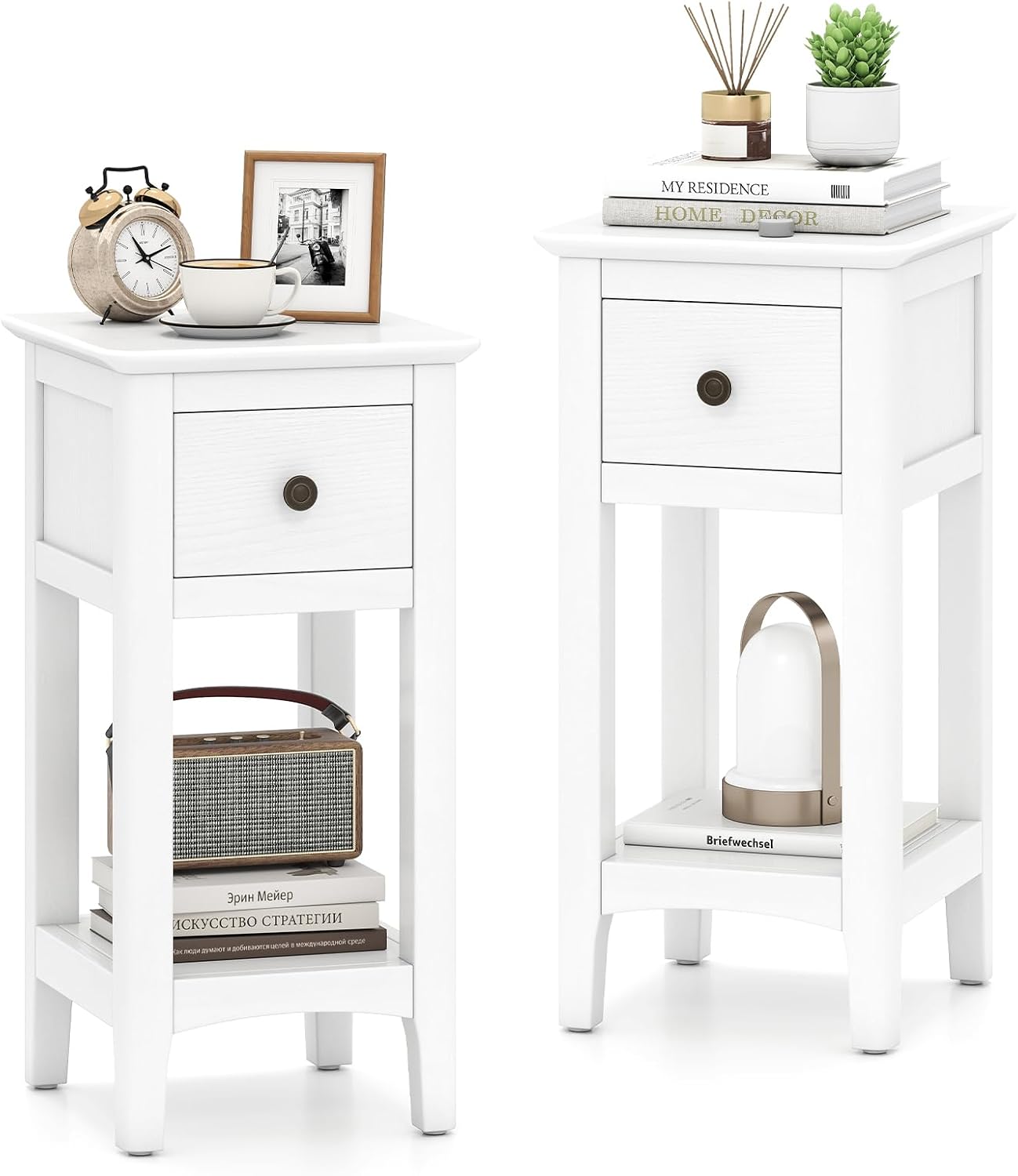 Set di 2 Tavolini Stretti con  - Solid Wood Nightstand 2 Drawers recensione e prezzo