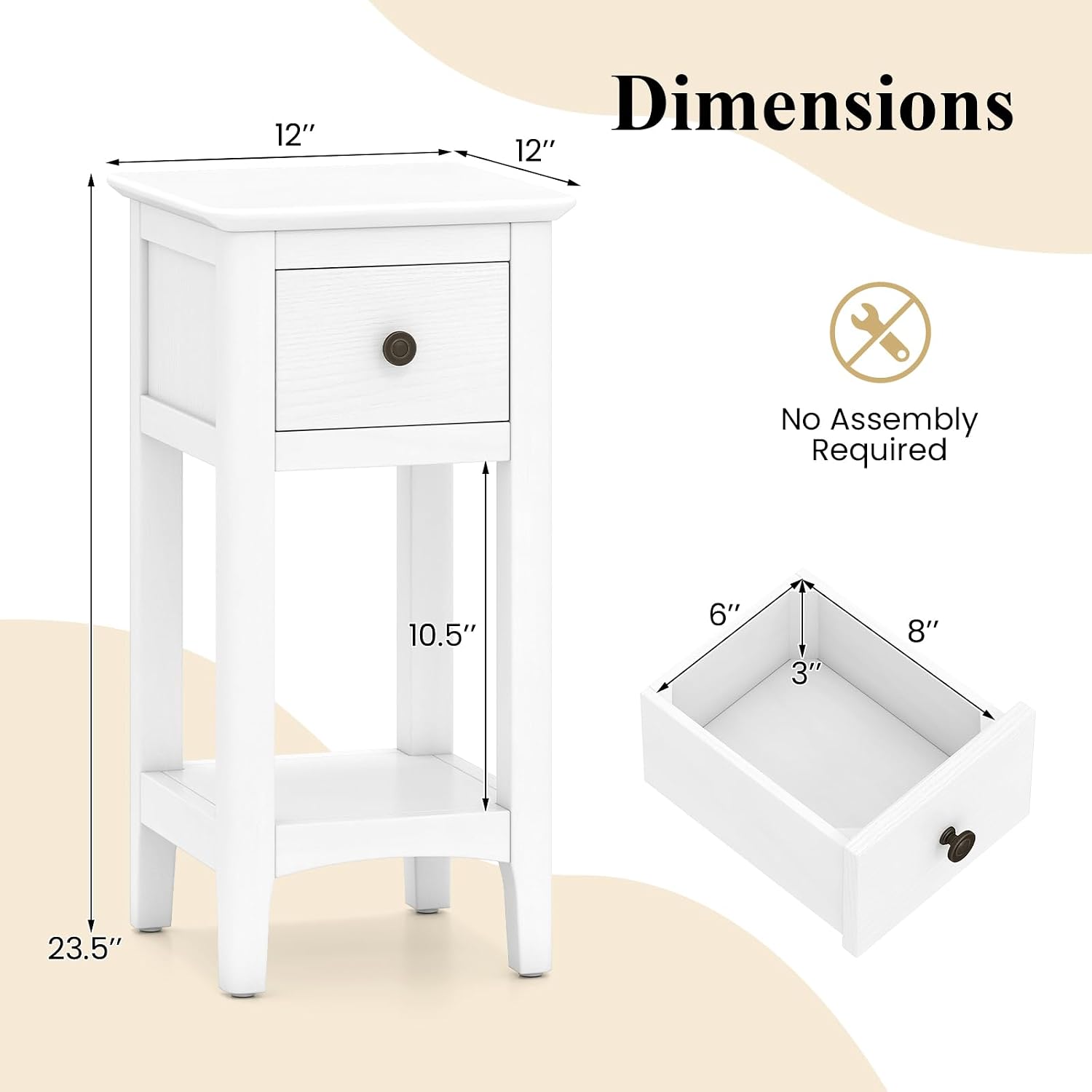Set di 2 Tavolini Stretti con  - Solid Wood Nightstand 2 Drawers recensione e prezzo